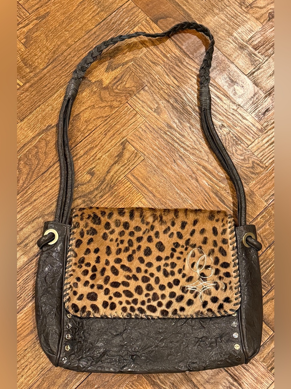 Old Gringo Calf Hair Studded Leather Flap Shoulder Bag Purse